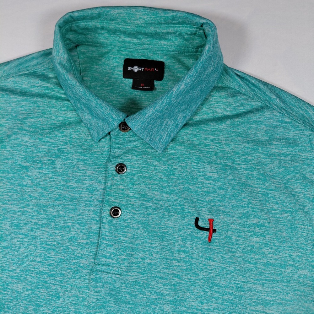 Short Par 4 Mens XL‎ Teal Heathered Performance Golf Polo Shirt RN137794